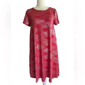 LulaRoe Carly Elegant Collection Swing Dress Red & Gold Sz XXS